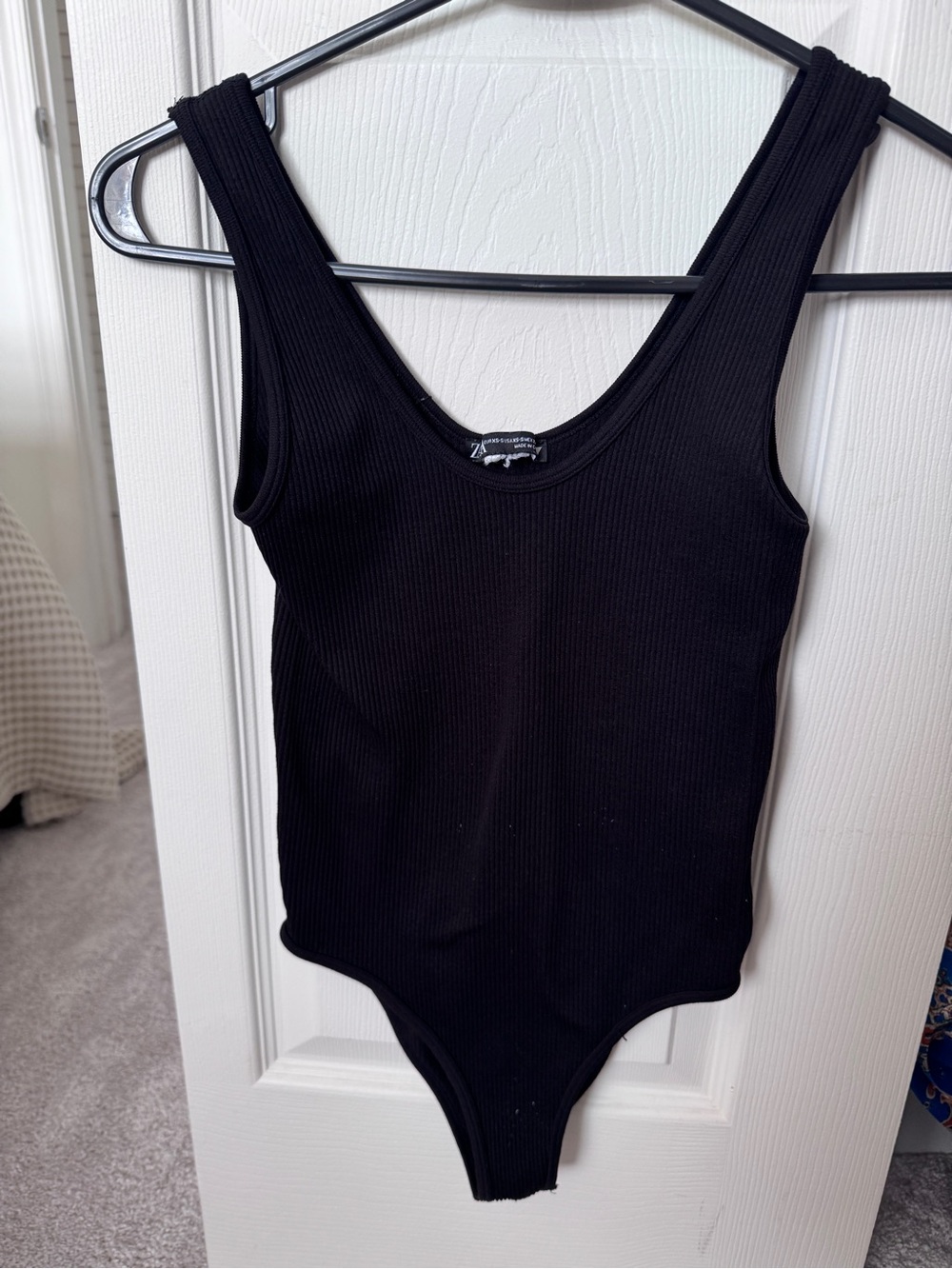 Zara Black Ribbed One-Piece Bodysuit